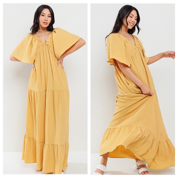 24 Boho V-Neck Flared Sleeve Tiered Maxi Dress - Picture 3 of 3